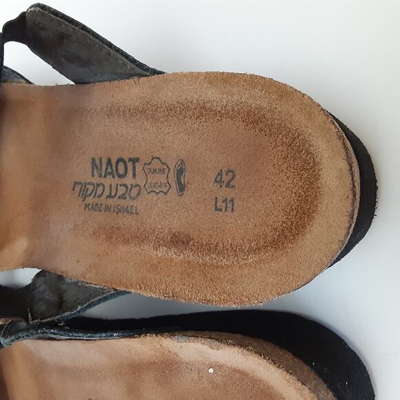 Naot Ashley Rhinestone Black Leather Slide Sandals Open Toe Womens 11 Orthotic - Picture 8 of 10